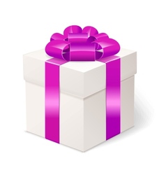 White gift box with bows and pink ribbon vector image