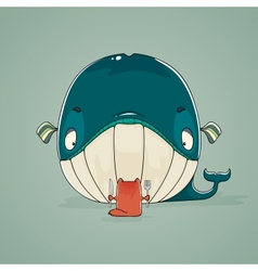 Little cat sitting down to dine on a huge whale Little cat sitting down to dine on a huge whale vector image