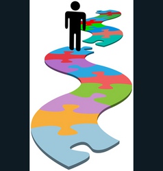 Person problem missing piece puzzle find solution vector image