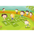 Young friends playing hopscotch vector image