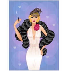 Cute girl in retro style with cigarette eps10 vector image