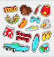 Beach vacation stickers with surf board vector image