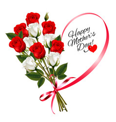 Red roses with a heart-shaped happy mothers day vector image