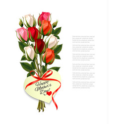 Red roses with a heart-shaped happy mothers day vector image