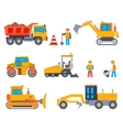 Road under construction flat icons set vector image