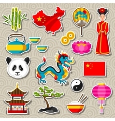 China icons set Chinese sticker symbols and China icons set Chinese sticker symbols and vector image