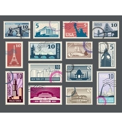 Travel vacation postage stamp with architecture vector image