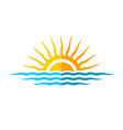 Travel logo template Sun with sea waves vector image