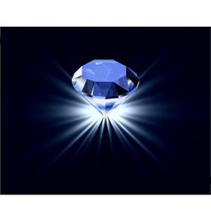 Blue diamond with reflection bright background vector image