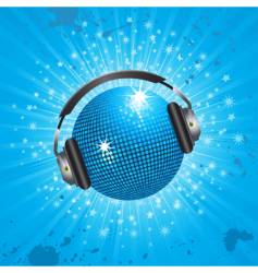 Blue disco ball and headphones vector image