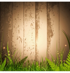 Grass over wooden background vector image