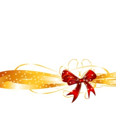 Red bow on a golden ribbon background vector image