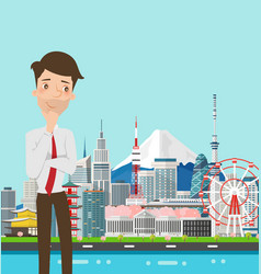 Businessman thinking with japan buildings landmark vector image
