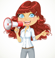 Cute girl talking into a megaphone vector image