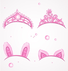 Shining pink girls tiaras with diamonds vector image