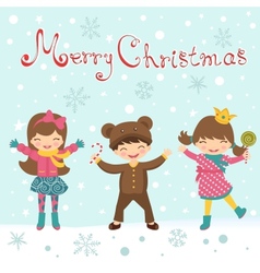 Christmas card with happy kids vector image