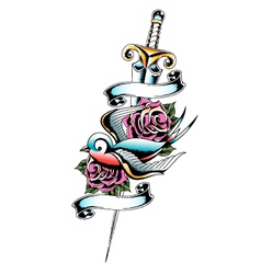 Swallow sword rose tattoo vector image