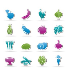 Different kind of fruit and vegetables icons vector image