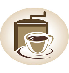Coffee mill and cup emblem vector image