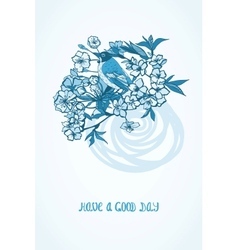 Good day wishing card with flowers and bird vector image