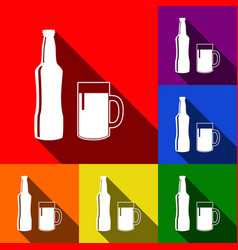 Beer bottle sign set of icons with flat Beer bottle sign set of icons with flat vector image