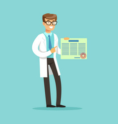 Smiling male doctor character standing and holding vector image