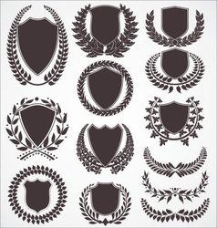 Laurel wreath and shield set vector image