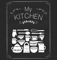 Kitchen tools doodle on the black board Kitchen tools doodle on the black board vector image