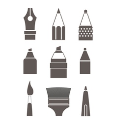 Paint and writing tools silhouettes collection iso vector image