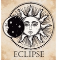 Vintage hand drawn sun eclipse vector image