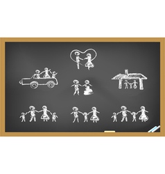 Doodle happy family on blackboard vector image
