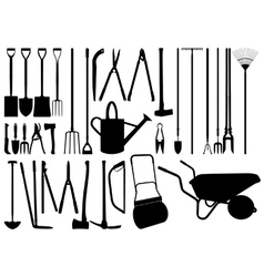 Gardening hand tool silhouettes vector image