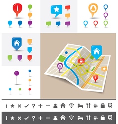 Folded City map with GPS Pin Icons and markers vector image