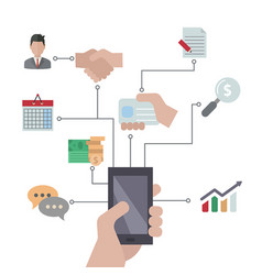 Smartphones with business icons smartphones with vector image