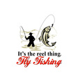Fly fisherman catching trout with fly reel vector image