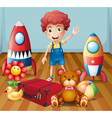 A young boy with his toys inside the room vector image