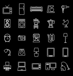Household line icons on black background vector image