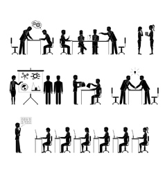 Set of business people silhouettes in meetings Set of business people silhouettes in meetings vector image
