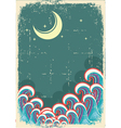 Grunge with moon and sea waves vector image