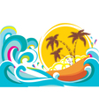 Tropical island with waves background vector image