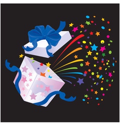 Open Gift Box with rainbow colors confetti booming vector image