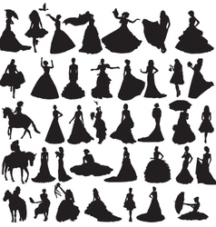 Many silhouettes of brides in different situations vector image