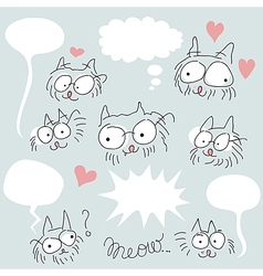 Doodled bespectacled cats set vector image