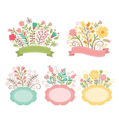 Set of floral bouquets and romantic frames vector image