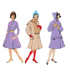Set of elegant women - retro style fashion models vector image