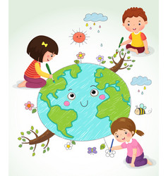 Kids drawing the earth vector image