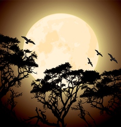 Big yellow moon and silhouettes of tree branches vector image