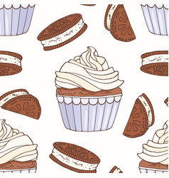 Hand drawn seamless pattern with doodle cupcake Hand drawn seamless pattern with doodle cupcake vector image