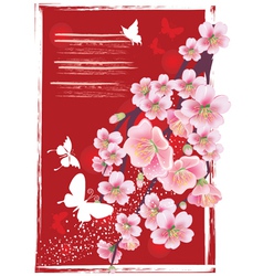Flowering branch in the red vector image