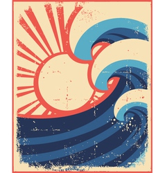 Sea waves posterGrunge of sea landscape vector image